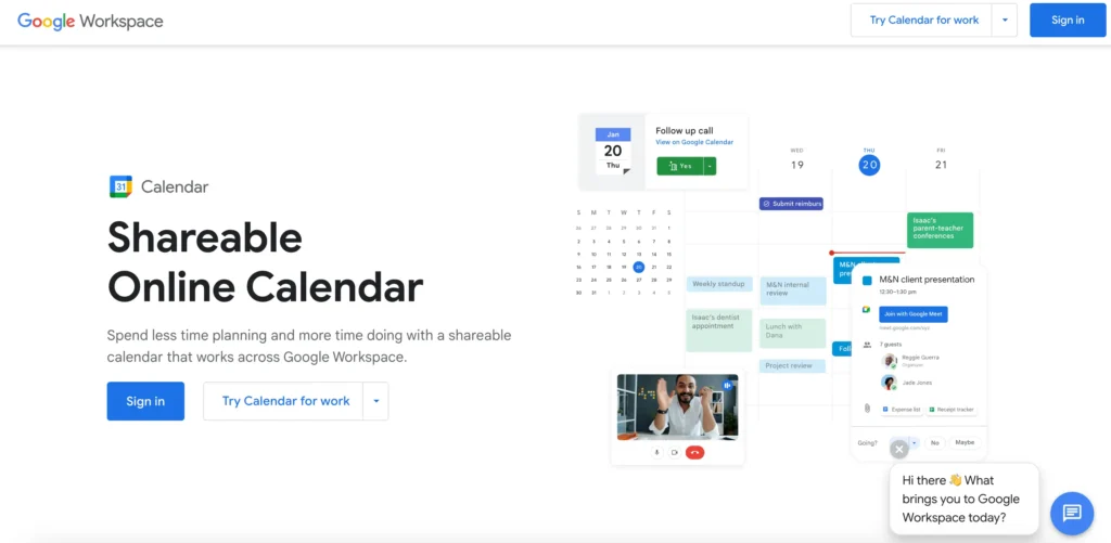 sign in to your google calendar account